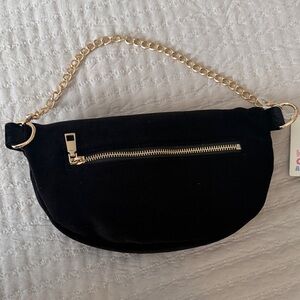Ah-Dorned NY Black Suede Chain Strap Bag NWT